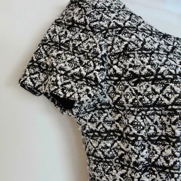 NWT OSCAR DE LA RENTA Black White Cotton Blend Tweed SS Bateau Neck Dress 6 - Picture 4 of 7